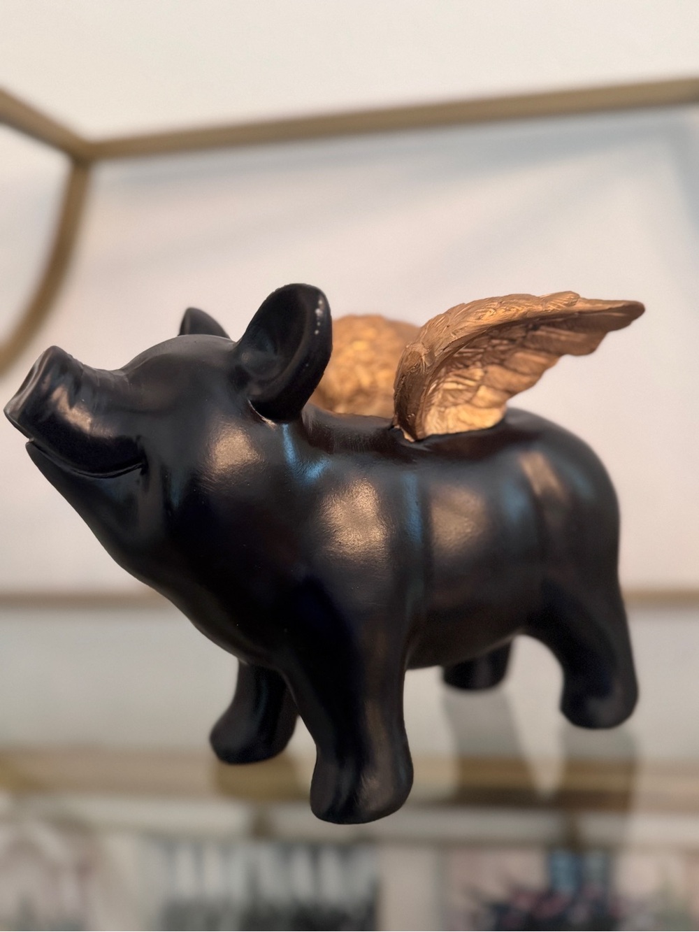 Black and Gold Winged Piggy Bank